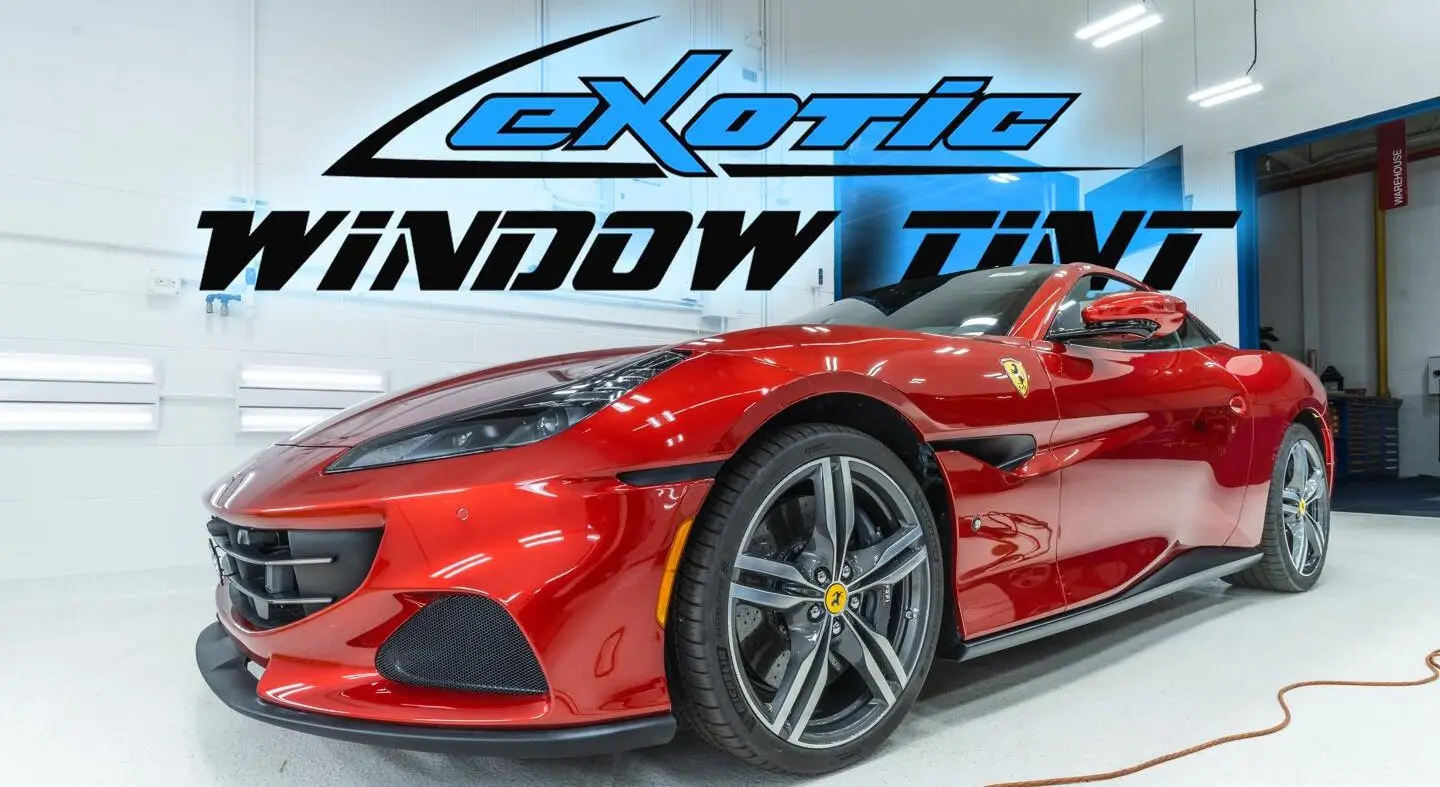 Picture of red Ferrari Portofino during paint protection film install.