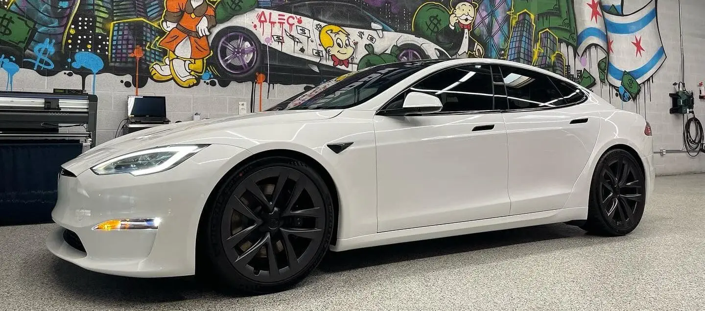 A picture of A Tesla after window tint services as Exotic Window Tint.
