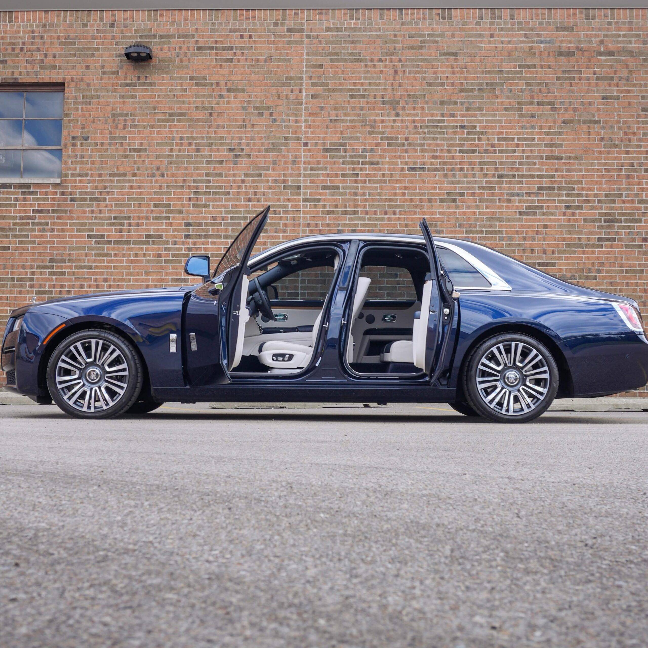 2021 Rolls-Royce Ghost Coach Doors Open Showing High TSER Ceramic Window Film Contrast